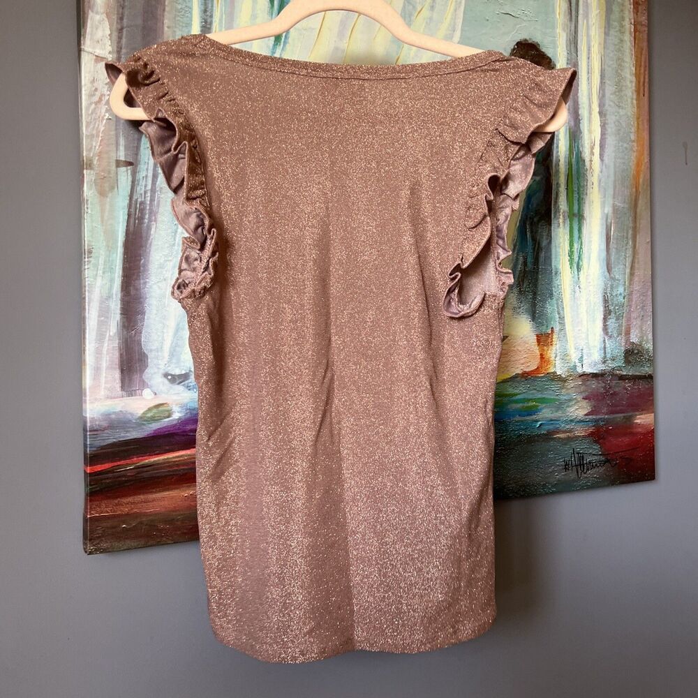 The Sunday By WearSundays M Kobie Tank Top Shirt Sleeveless Ruffles Lurex Rose - Picture 2 of 9